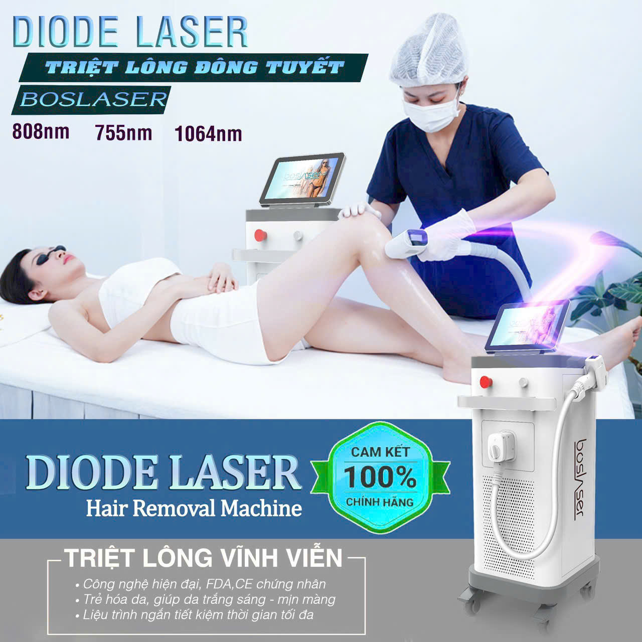 Máy triệt lông lạnh cao cấp Diode Laser Boslaser Bắc Kinh